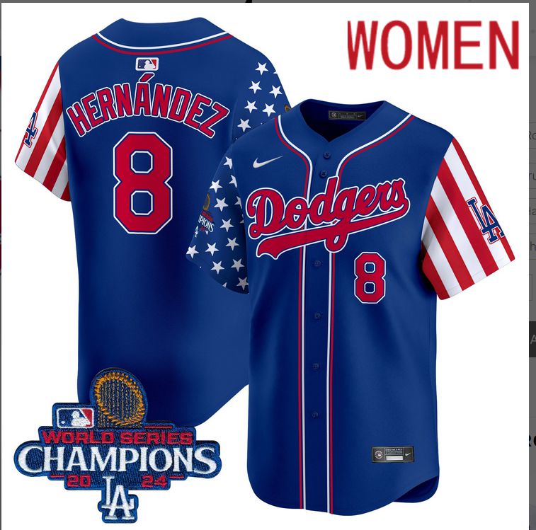 Women MLB Los Angeles Dodgers 8 Hernandez American Style blue 2024 World Series Champions Limited Jersey